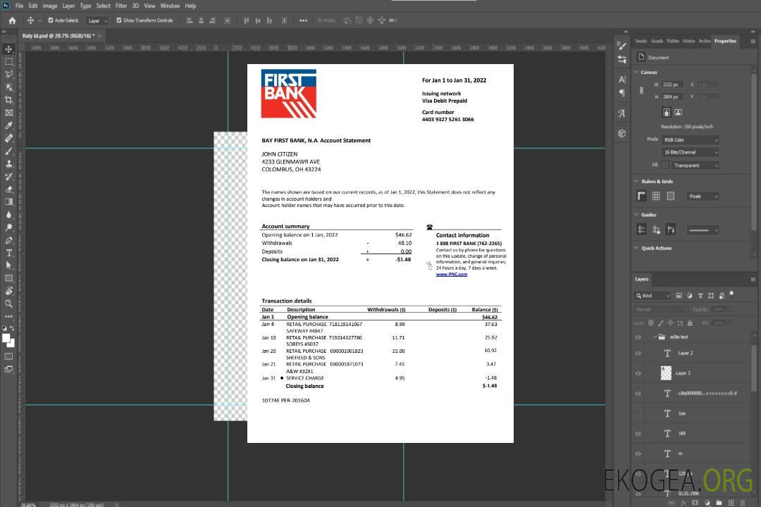 Relevé bancaire USA Bay First template Relevé bancaire USA Bay First template